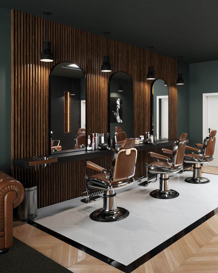 The Chair barbershop interior with three chairs